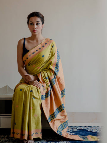 Chartreuse Eri Silk Saree