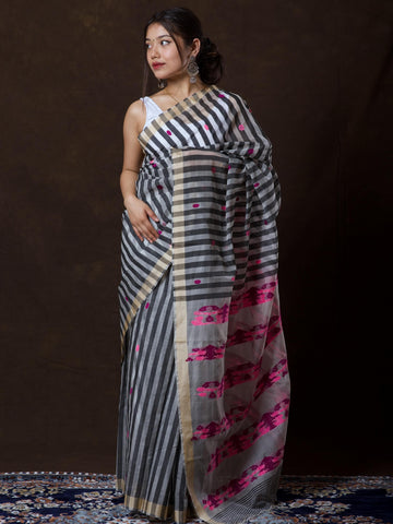Black Stripe Kesa Paat Silk Saree