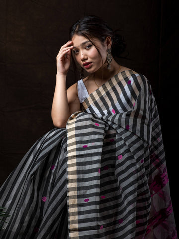 Black Stripe Kesa Paat Silk Saree