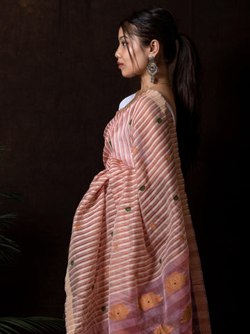 Pink Stripes Kesa Paat Silk Saree