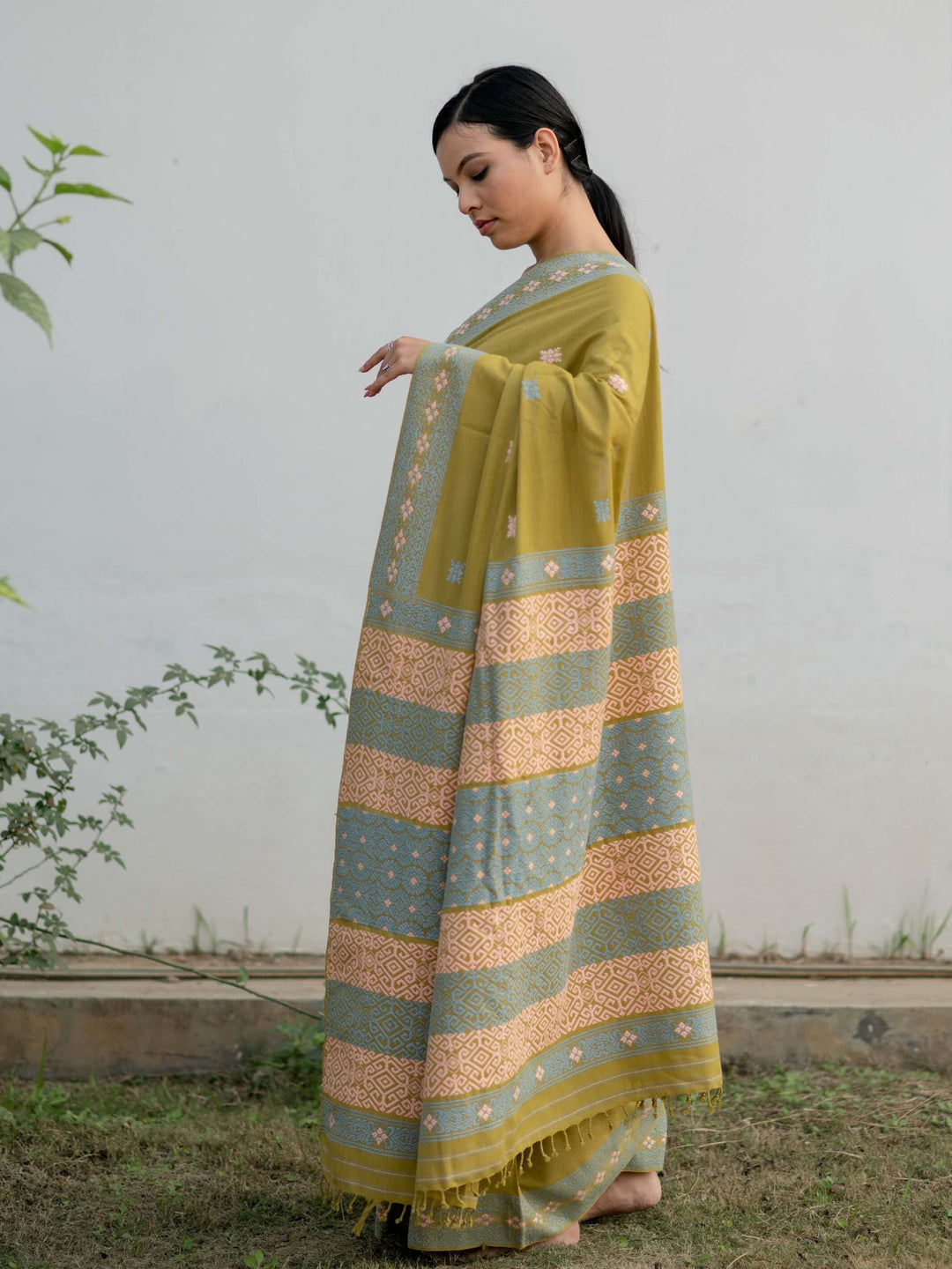 Chartreuse Eri Silk Saree