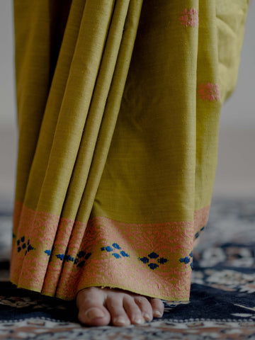 Chartreuse Eri Silk Saree