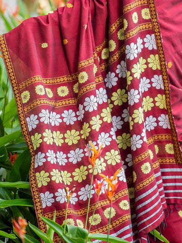 Brick Red Silk Cotton Saree