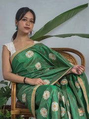 Green Paat Tussar Silk Mekhela Sador