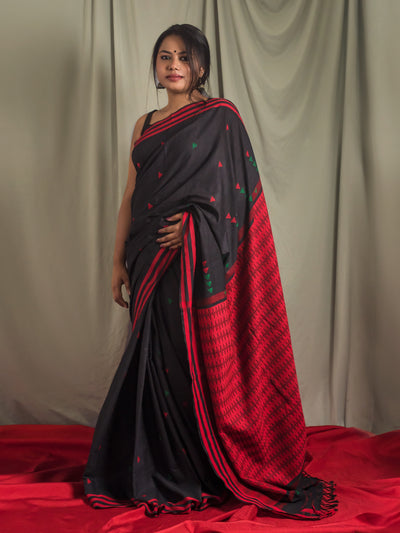 Naga Black-Red Silk Cotton Saree