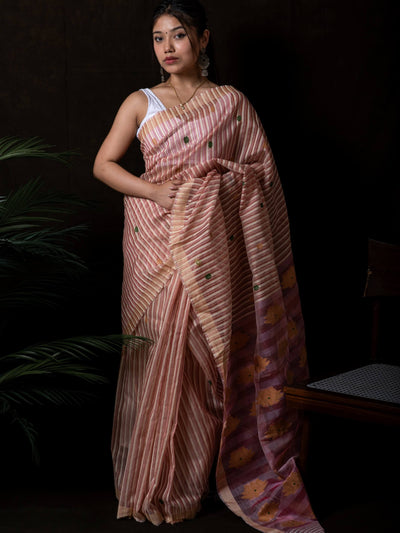 Pink Stripes Kesa Paat Silk Saree