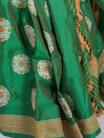 Green Paat Tussar Silk Mekhela Sador